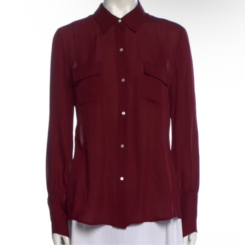 Nili Lotan Burgundy Button-Up Silk Blouse